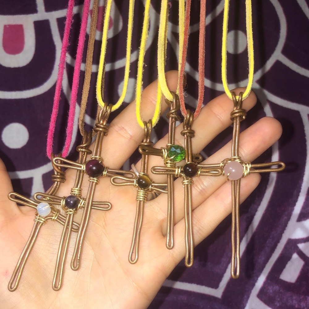Handcrafted Wire Cross Necklaces with Gemstones